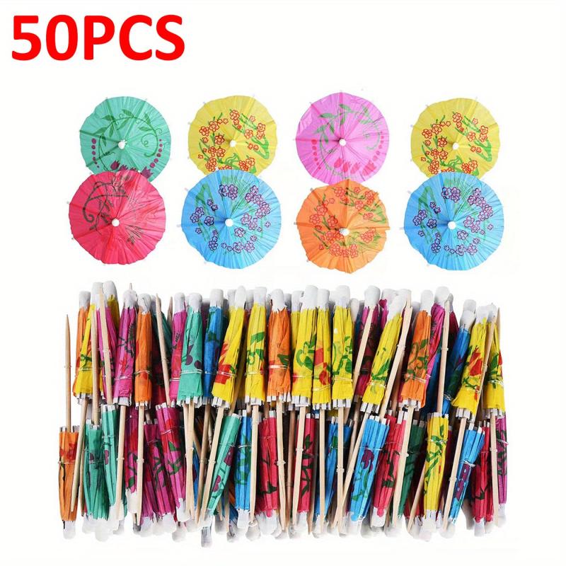 50pcs Tropical Colors Umbrella Cocktail Picks for Summer Parties