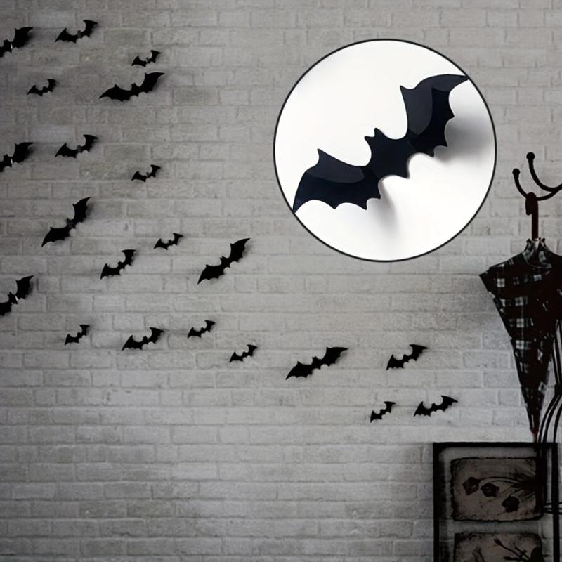 24pcs 3D Bat Stickers Halloween Haunted House Party Decoration