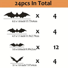24pcs 3D Bat Stickers Halloween Haunted House Party Decoration