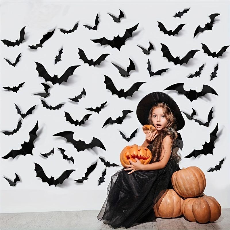 24pcs 3D Bat Stickers Halloween Haunted House Party Decoration