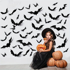 24pcs 3D Bat Stickers Halloween Haunted House Party Decoration