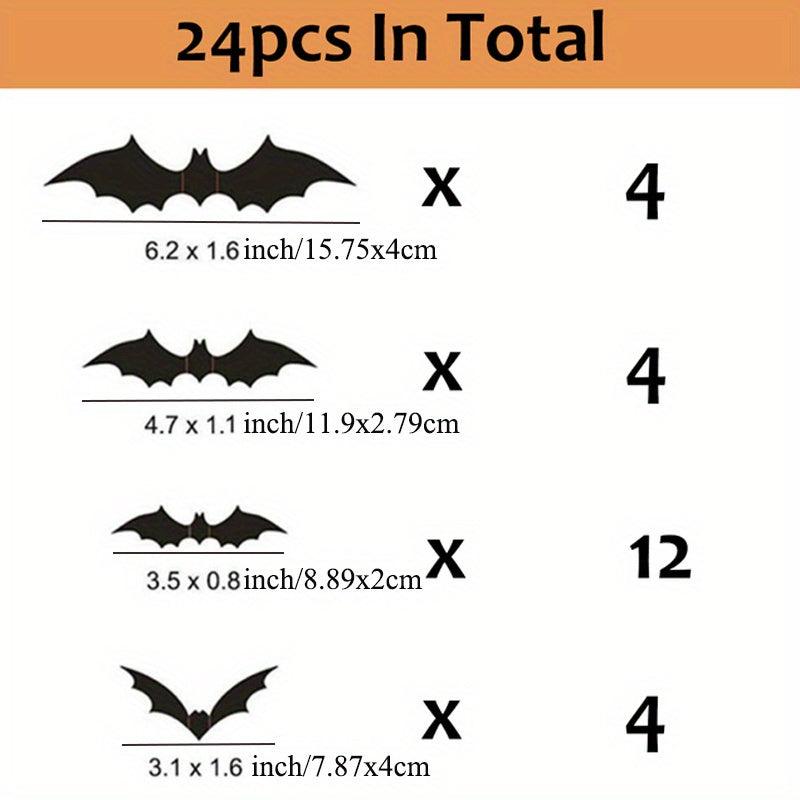 24pcs 3D Bat Stickers Halloween Haunted House Party Decoration
