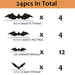 24pcs 3D Bat Stickers Halloween Haunted House Party Decoration