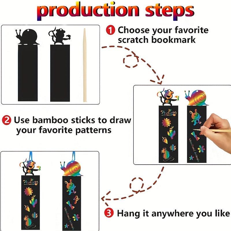 12pcs Scratch Art Bookmarks Kit DIY Rainbow Art Craft Paper Bookmark