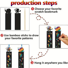 12pcs Scratch Art Bookmarks Kit DIY Rainbow Art Craft Paper Bookmark