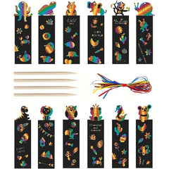 12pcs Scratch Art Bookmarks Kit DIY Rainbow Art Craft Paper Bookmark