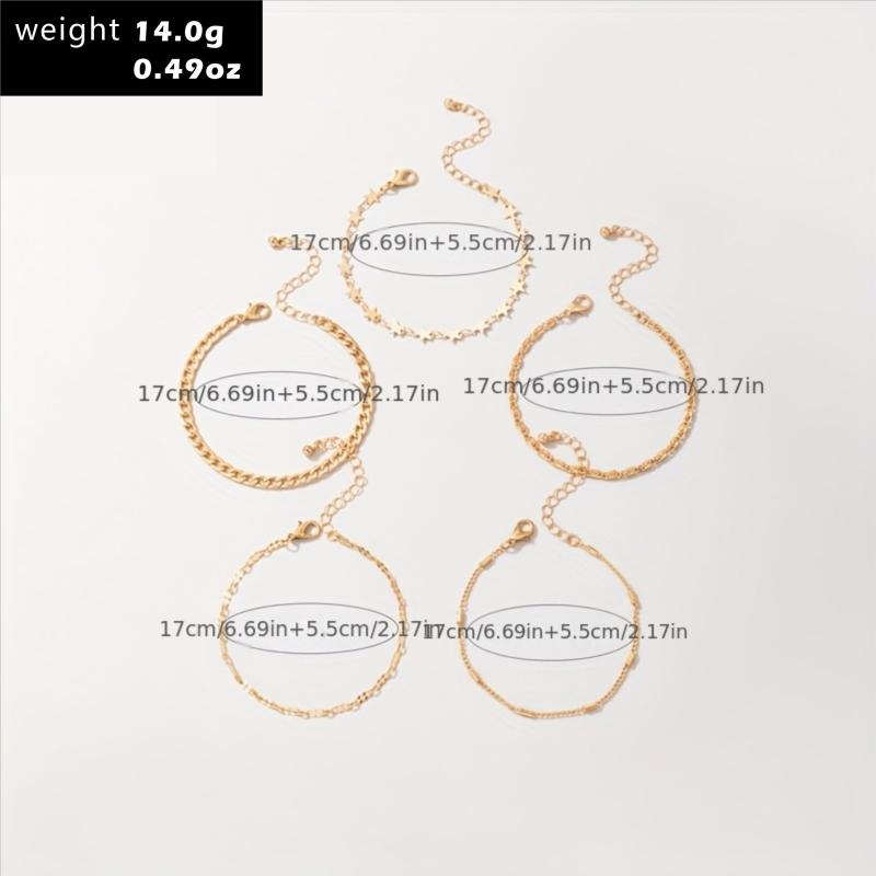 5pcs Geometric Chain Bracelet Set Hip Hop Style