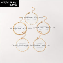 5pcs Geometric Chain Bracelet Set Hip Hop Style