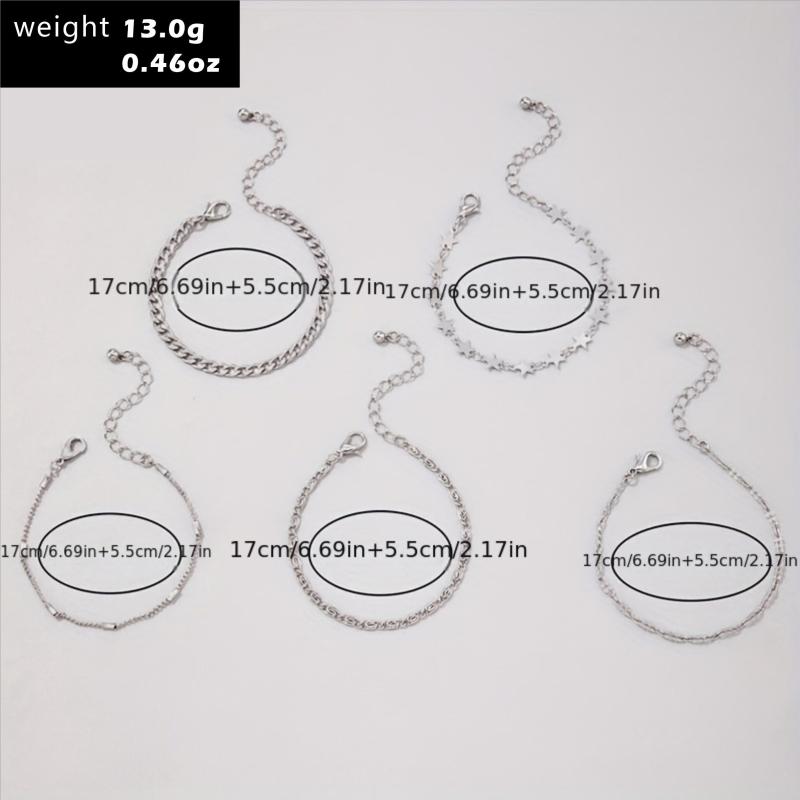5pcs Geometric Chain Bracelet Set Hip Hop Style