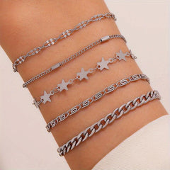 5pcs Geometric Chain Bracelet Set Hip Hop Style