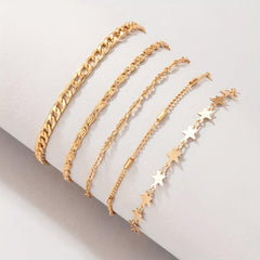5pcs Geometric Chain Bracelet Set Hip Hop Style