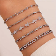 5pcs Geometric Chain Bracelet Set Hip Hop Style