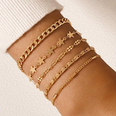 5pcs Geometric Chain Bracelet Set Hip Hop Style