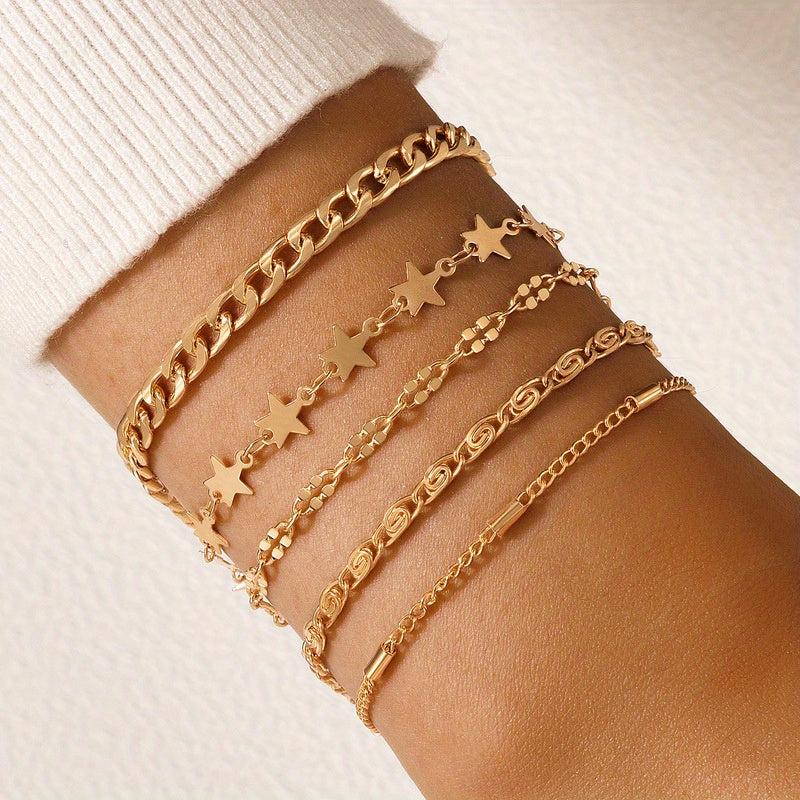 5pcs Geometric Chain Bracelet Set Hip Hop Style