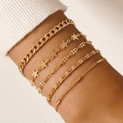 5pcs Geometric Chain Bracelet Set Hip Hop Style