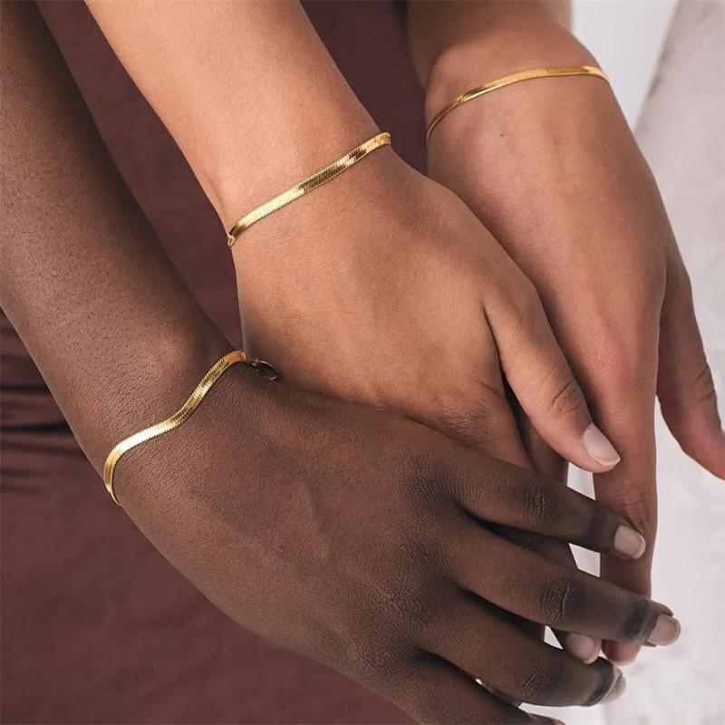Snake Bone Chain Bracelet 14k Plated Stainless Steel Minimalist Jewelry
