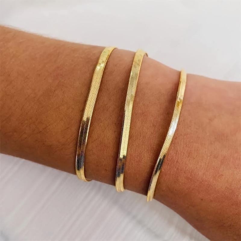 Snake Bone Chain Bracelet 14k Plated Stainless Steel Minimalist Jewelry