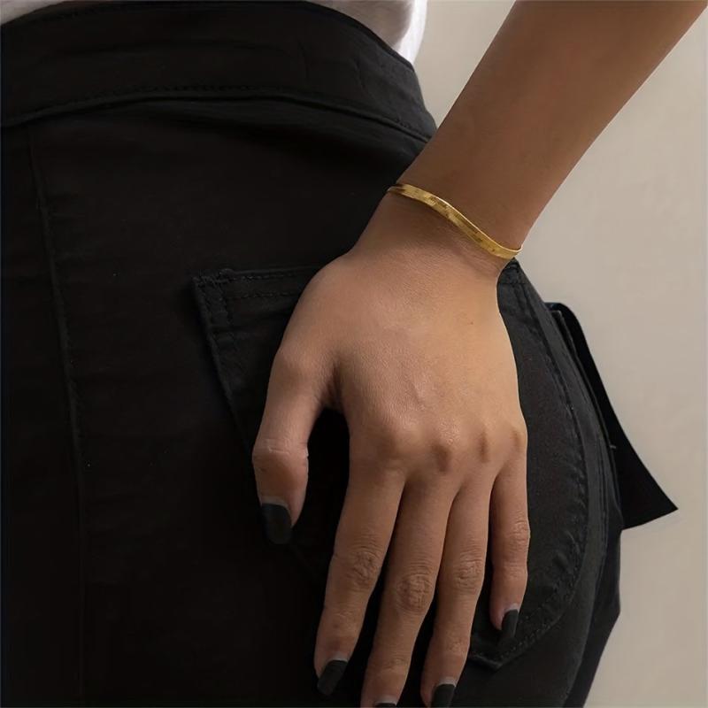 Snake Bone Chain Bracelet 14k Plated Stainless Steel Minimalist Jewelry