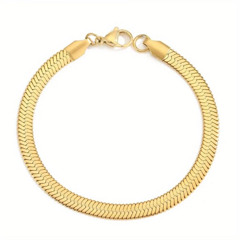Snake Bone Chain Bracelet 14k Plated Stainless Steel Minimalist Jewelry