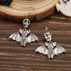 Vintage Bat Skull Dangle Earrings Goth Punk Style Halloween Ear Ornaments