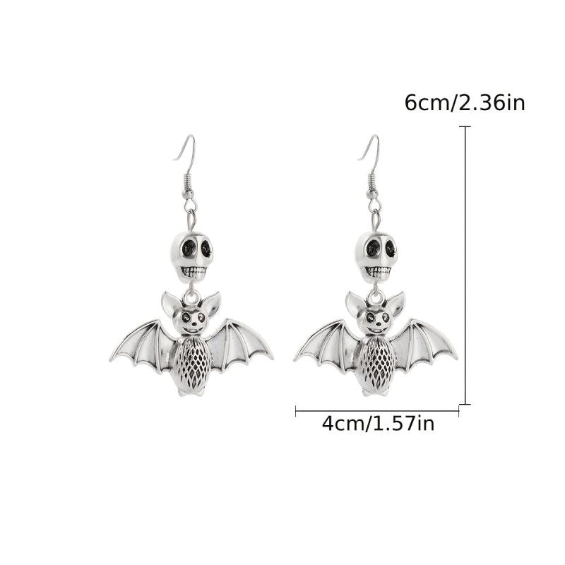 Vintage Bat Skull Dangle Earrings Goth Punk Style Halloween Ear Ornaments