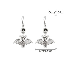 Vintage Bat Skull Dangle Earrings Goth Punk Style Halloween Ear Ornaments