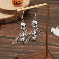 Vintage Bat Skull Dangle Earrings Goth Punk Style Halloween Ear Ornaments