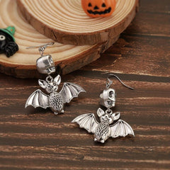 Vintage Bat Skull Dangle Earrings Goth Punk Style Halloween Ear Ornaments