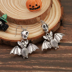Vintage Bat Skull Dangle Earrings Goth Punk Style Halloween Ear Ornaments
