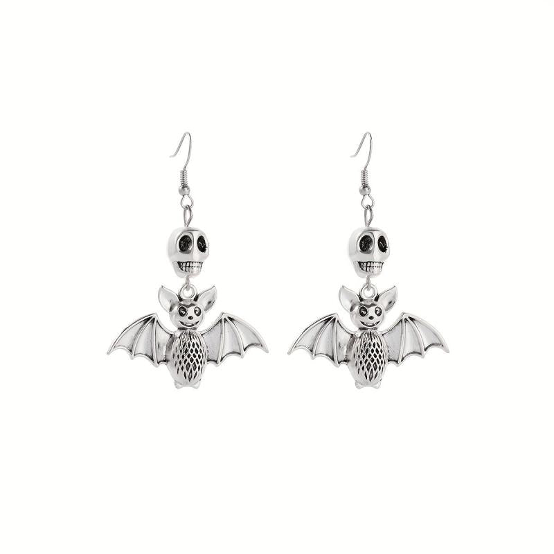 Vintage Bat Skull Dangle Earrings Goth Punk Style Halloween Ear Ornaments