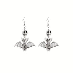Vintage Bat Skull Dangle Earrings Goth Punk Style Halloween Ear Ornaments
