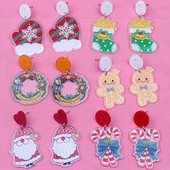 Christmas Gloves Boots Crutches Santa Dangle Earrings