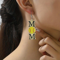 MOM Baseball Decor Dangle Earrings Sporty Wooden Jewelry Gift