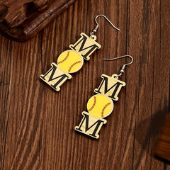 MOM Baseball Decor Dangle Earrings Sporty Wooden Jewelry Gift