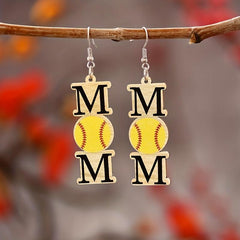 MOM Baseball Decor Dangle Earrings Sporty Wooden Jewelry Gift