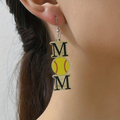 MOM Baseball Decor Dangle Earrings Sporty Wooden Jewelry Gift