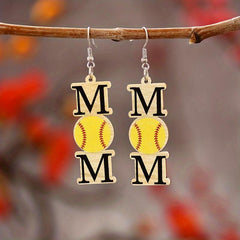 MOM Baseball Decor Dangle Earrings Sporty Wooden Jewelry Gift