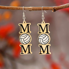 MOM Volleyball Dangle Earrings Cartoon Style Wooden Jewelry