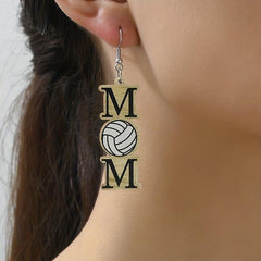 MOM Volleyball Dangle Earrings Cartoon Style Wooden Jewelry