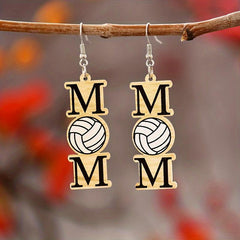 MOM Volleyball Dangle Earrings Cartoon Style Wooden Jewelry