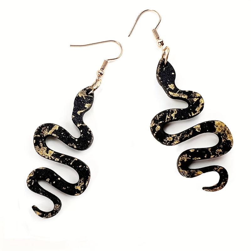 Snake Pendant Dangle Earrings Retro Sexy Style Wooden Jewelry