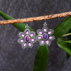 Flower Pendant Zircon Dangle Earrings Retro Style Jewelry