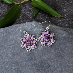 Flower Pendant Zircon Dangle Earrings Retro Style Jewelry