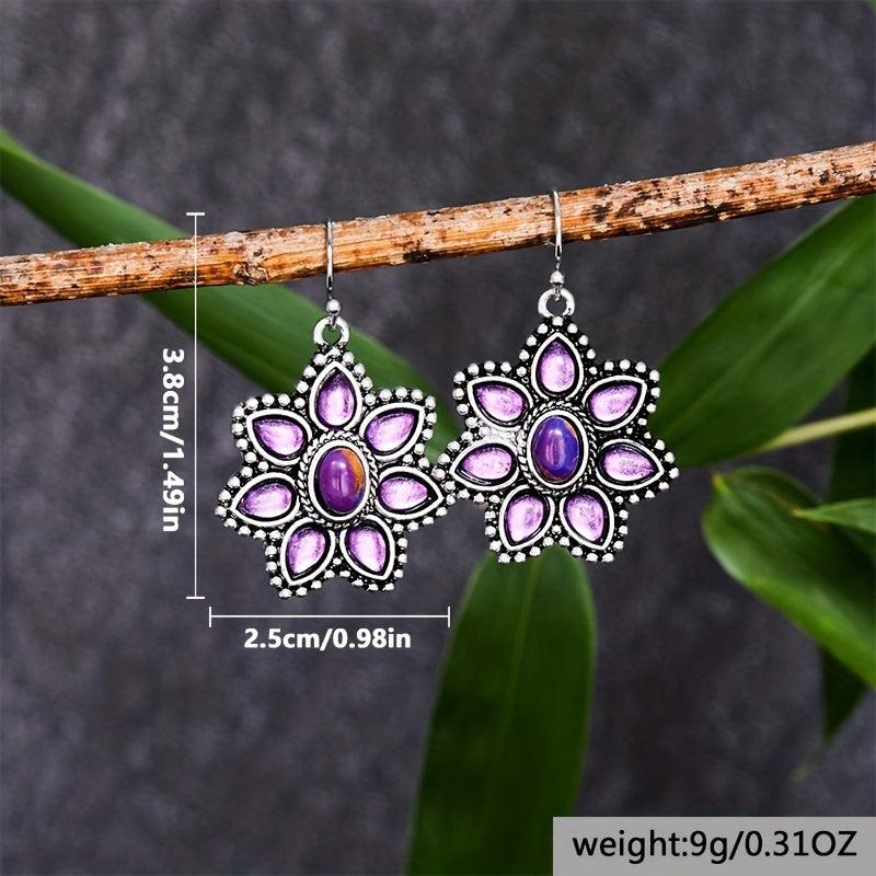Flower Pendant Zircon Dangle Earrings Retro Style Jewelry
