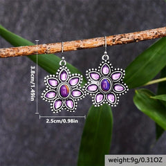 Flower Pendant Zircon Dangle Earrings Retro Style Jewelry