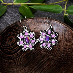 Flower Pendant Zircon Dangle Earrings Retro Style Jewelry