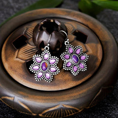 Flower Pendant Zircon Dangle Earrings Retro Style Jewelry