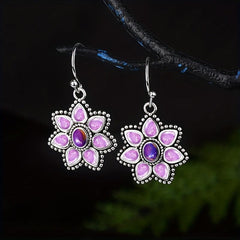 Flower Pendant Zircon Dangle Earrings Retro Style Jewelry