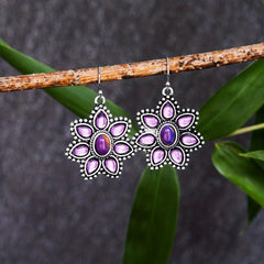Flower Pendant Zircon Dangle Earrings Retro Style Jewelry