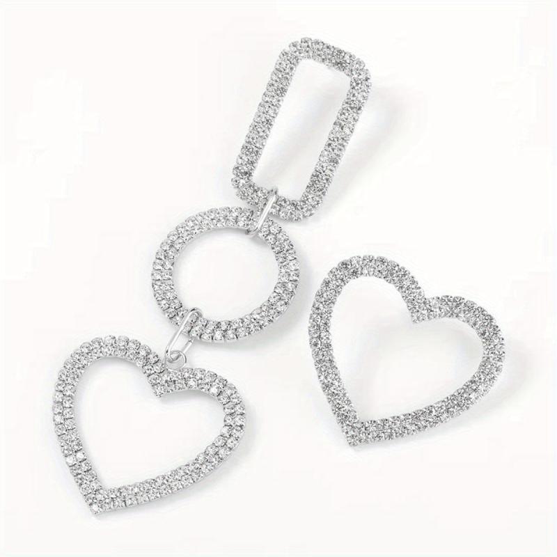 Heart Shape Dangle Earrings Rhinestone Pendant Alloy Jewelry